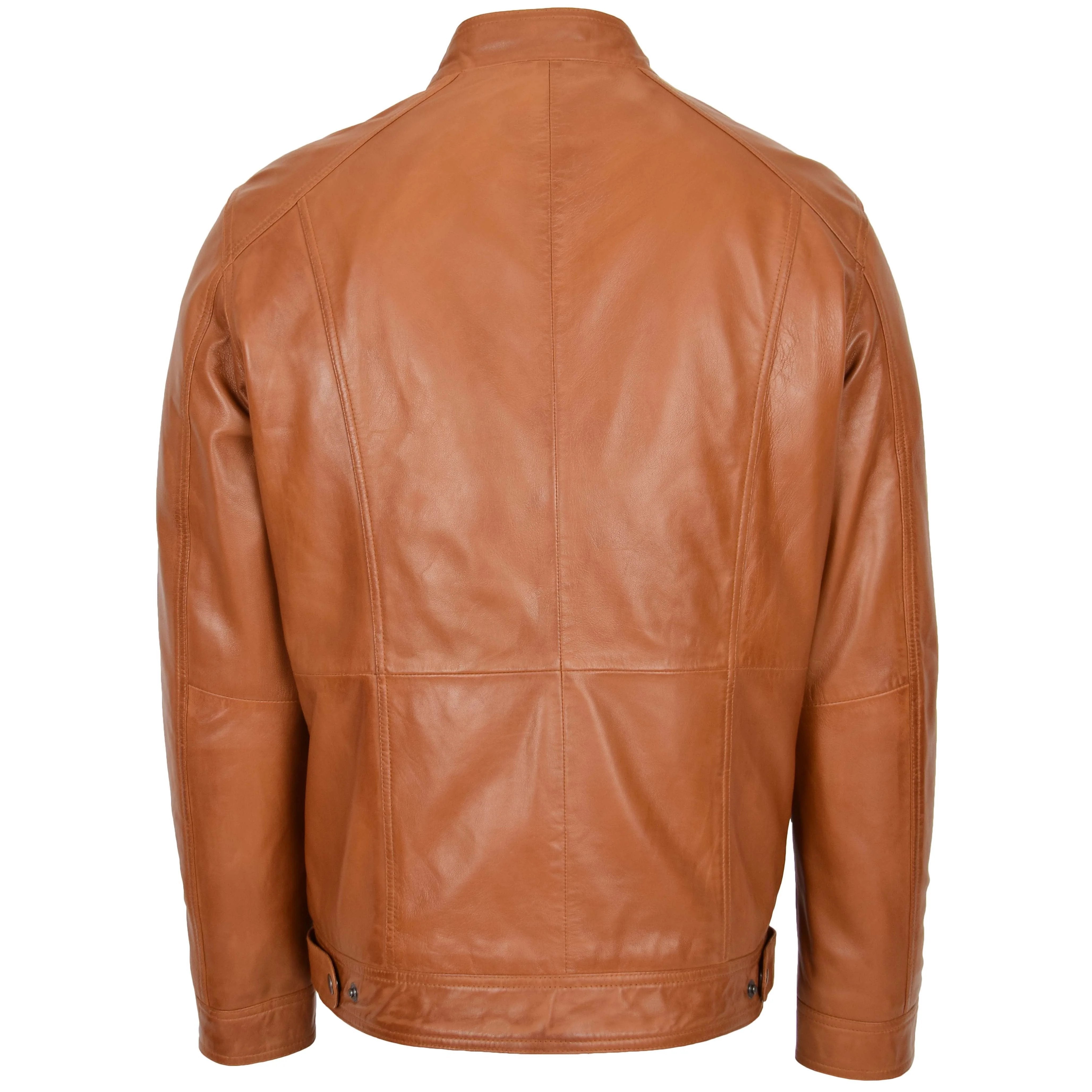 Mens Soft Leather Casual Plain Zip Jacket Matt Crimson Tan