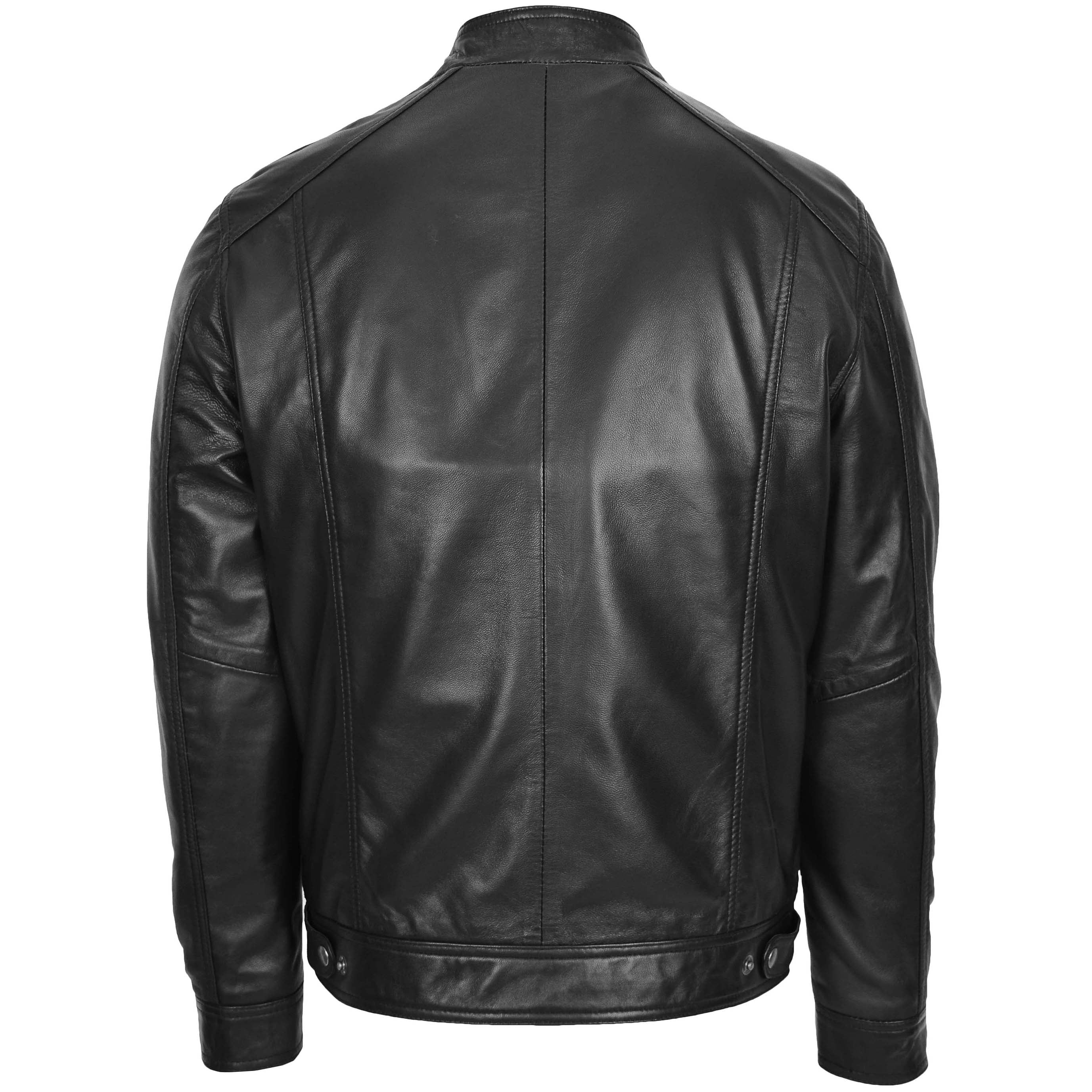 Mens Soft Leather Casual Plain Zip Jacket Matt Onyx Black.