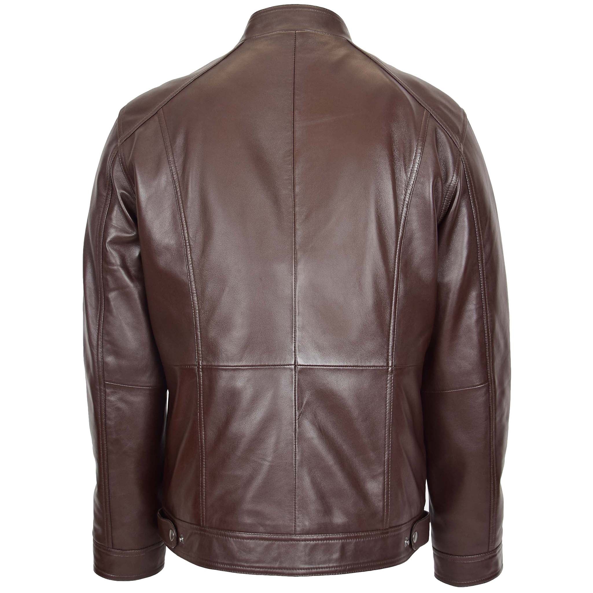 Mens Soft Leather Casual Plain Zip Jacket Matt Topaz Brown