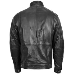 Men’s Standing Collar Leather Jacket Tony Onyx Black