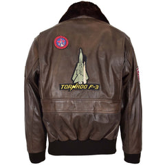 Mens Bomber Leather Jacket Air Force Style Lester Topaz Brown