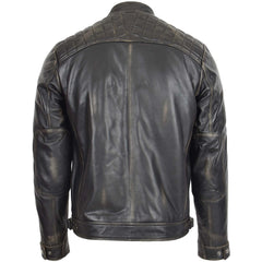 Mens Biker Leather Jacket Standing Collar Jade Rubb Off