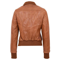 Womens Leather Varsity Quilted Bomber Jacket Crimson Tan