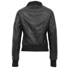 Womens Leather Varsity Quilted Bomber Jacket Onyx Black