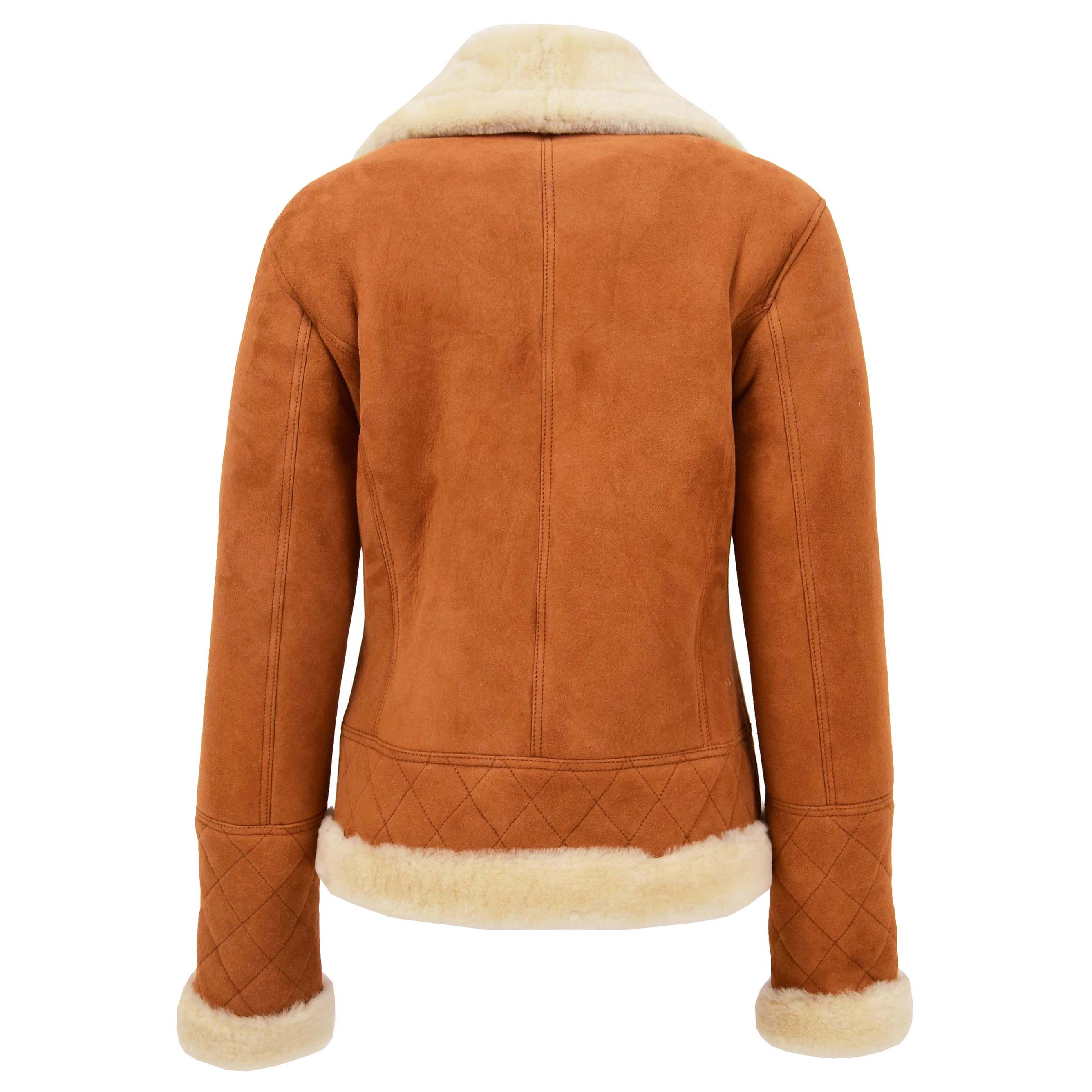 Womens Merino Sheepskin Aviator Jacket Crimson Tan