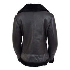 Womens Merino Sheepskin Aviator Jacket Onyx Black