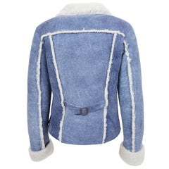 Womens Real Sheepskin Trucker Jacket Kylie Denim Sapphire Blue