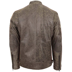 Mens Biker Leather Jacket with Badges Topaz brown