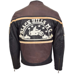 Mens Leather Racing Badges Jacket ‘Black Hills’ Topaz Brown