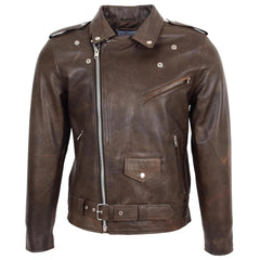 Mens Heavy Duty Leather Biker Brando Jacket Kyle Topaz Brown