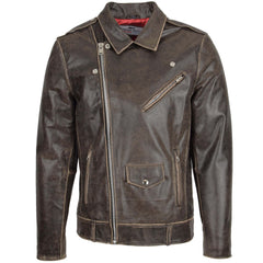 Mens Leather Biker Brando Design Jacket Topaz brown