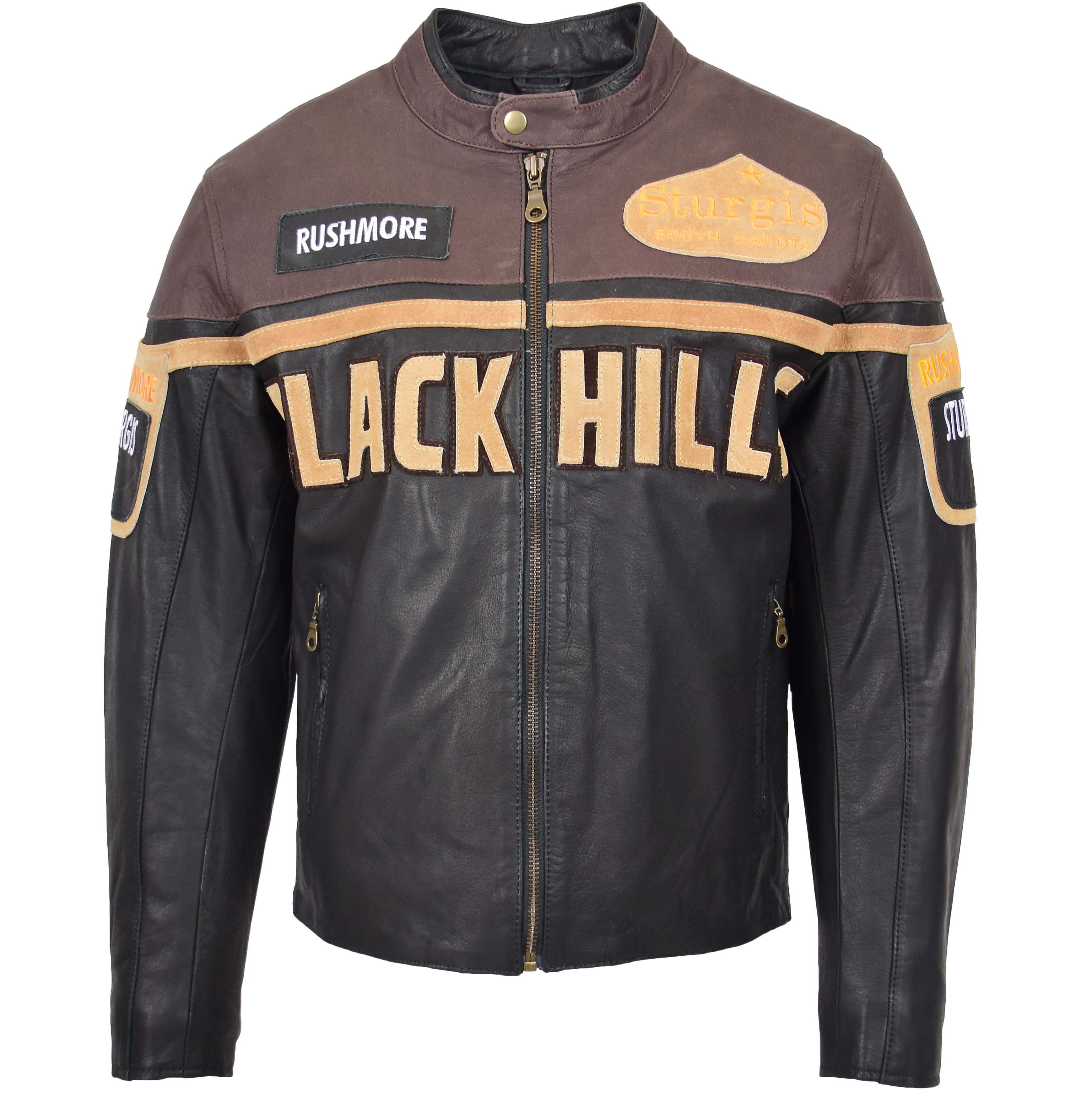 Mens Leather Racing Badges Jacket ‘Black Hills’ Topaz Brown