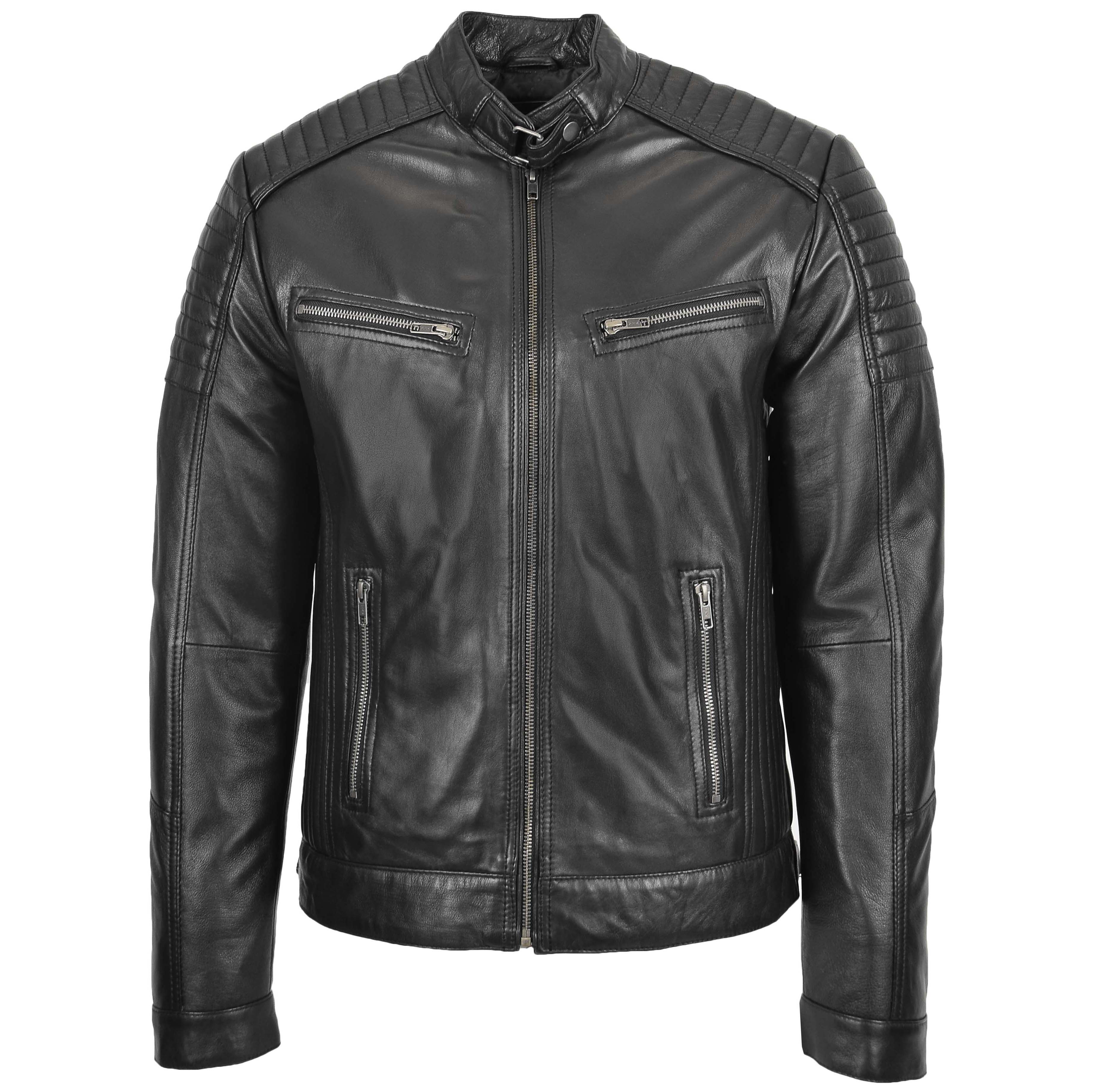 Mens Leather Lee Rider Casual Jacket Terry Onyx Black Two Tone