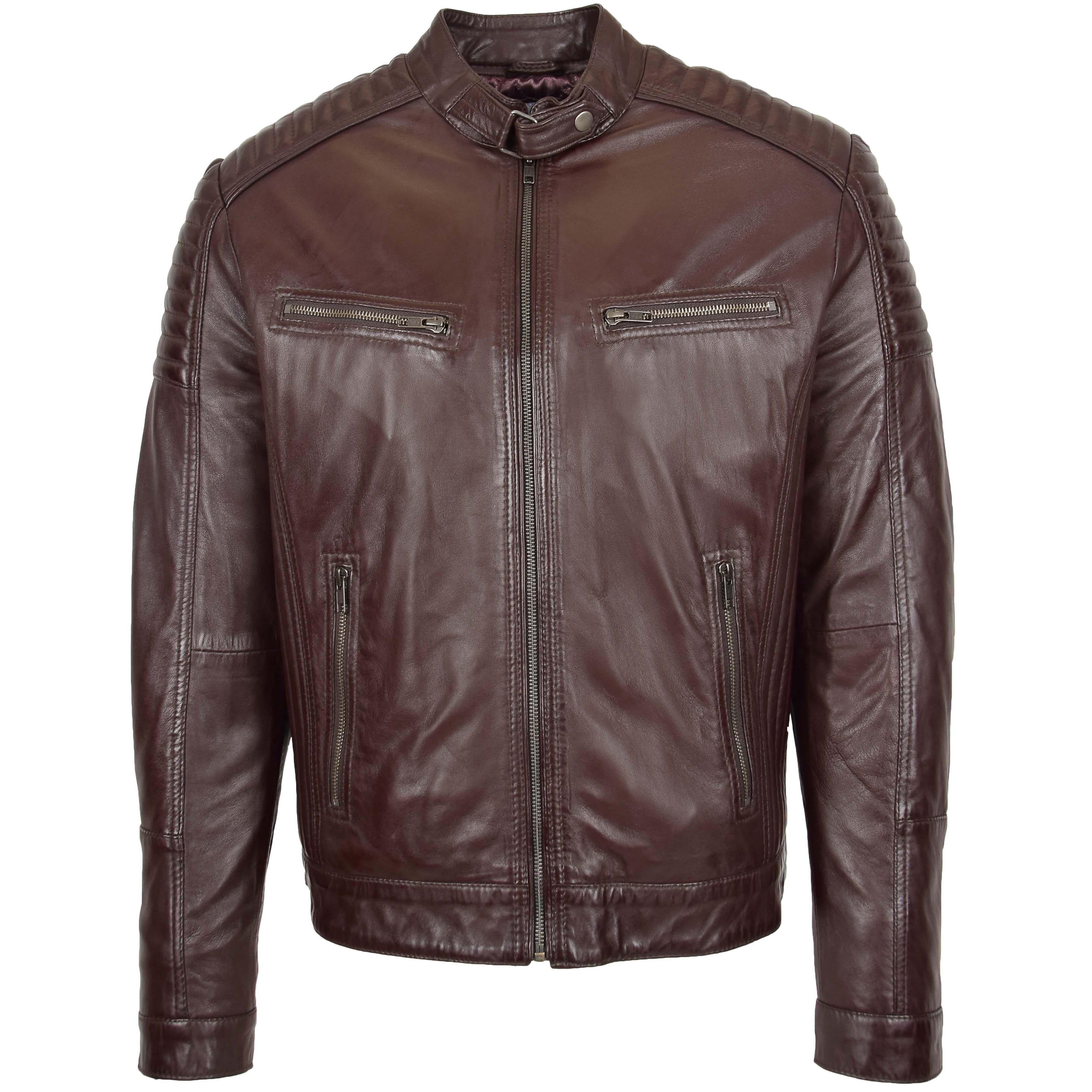 Mens Leather Cafe Racer Biker Jacket Ron Topaz brown