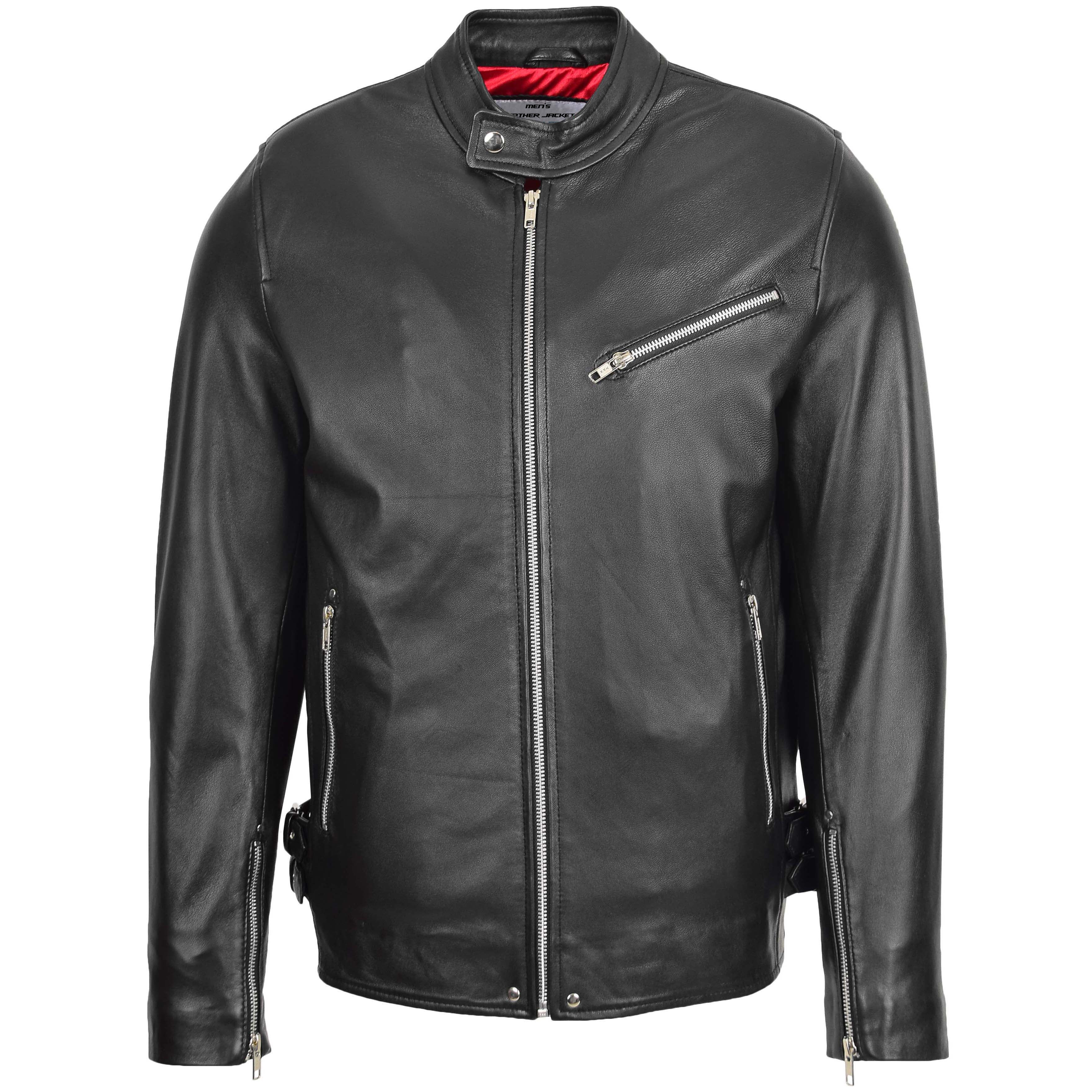 Mens Leather Cafe Racer Casual Biker Jacket Gerard Onyx black