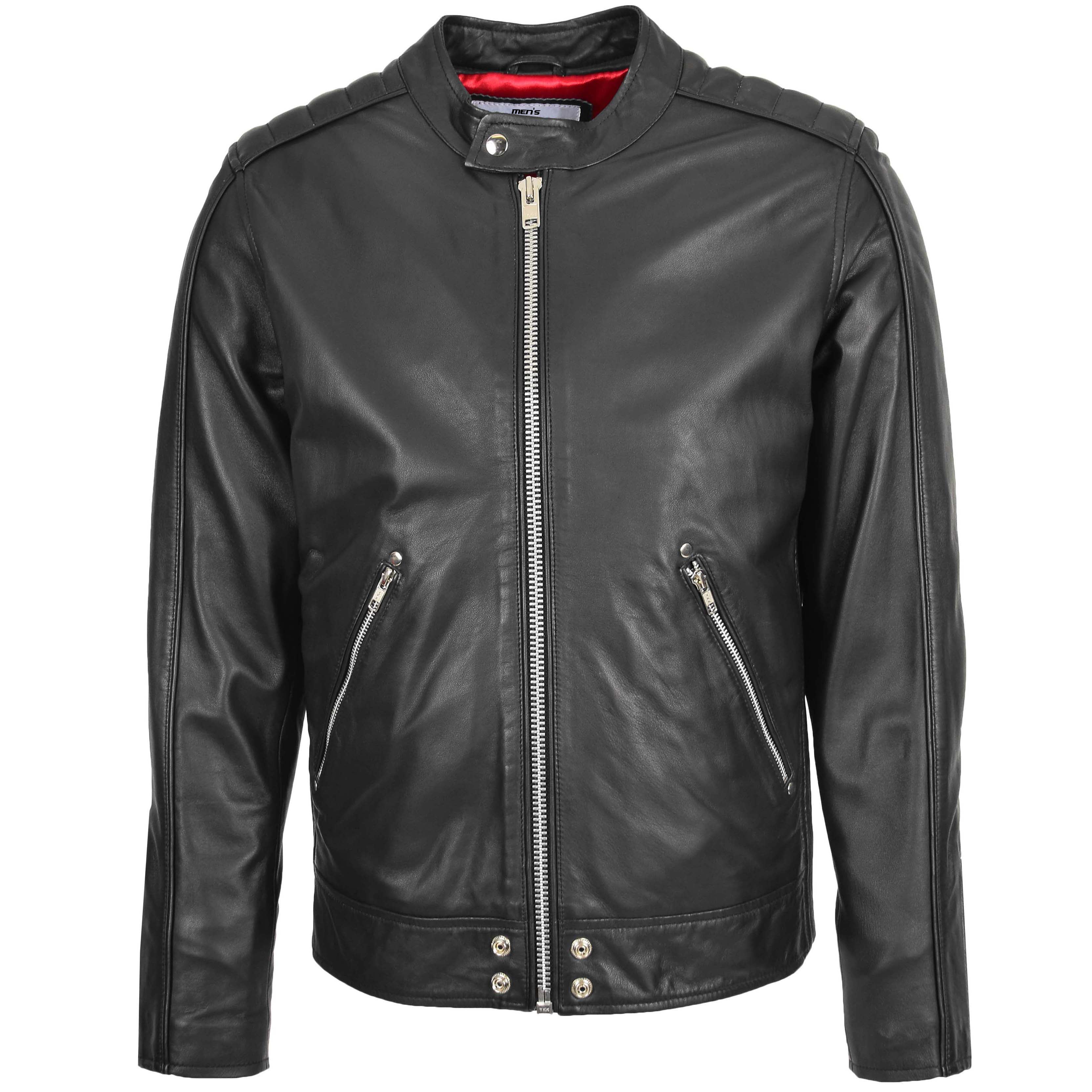 Mens Leather Casual Biker Fashion Jacket Onyx black