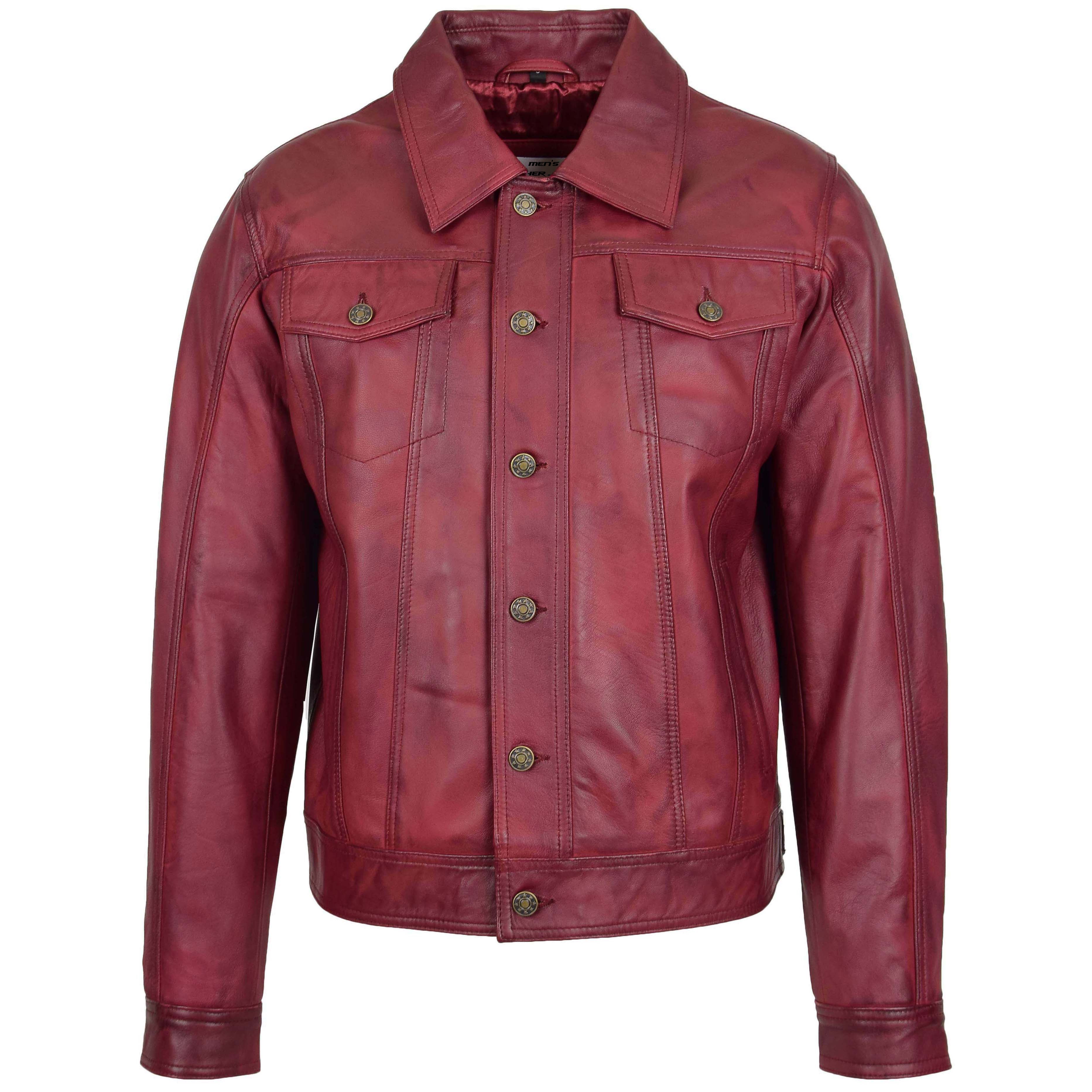 Mens Leather Lee Rider Casual Jacket Terry Ivory Burgundy