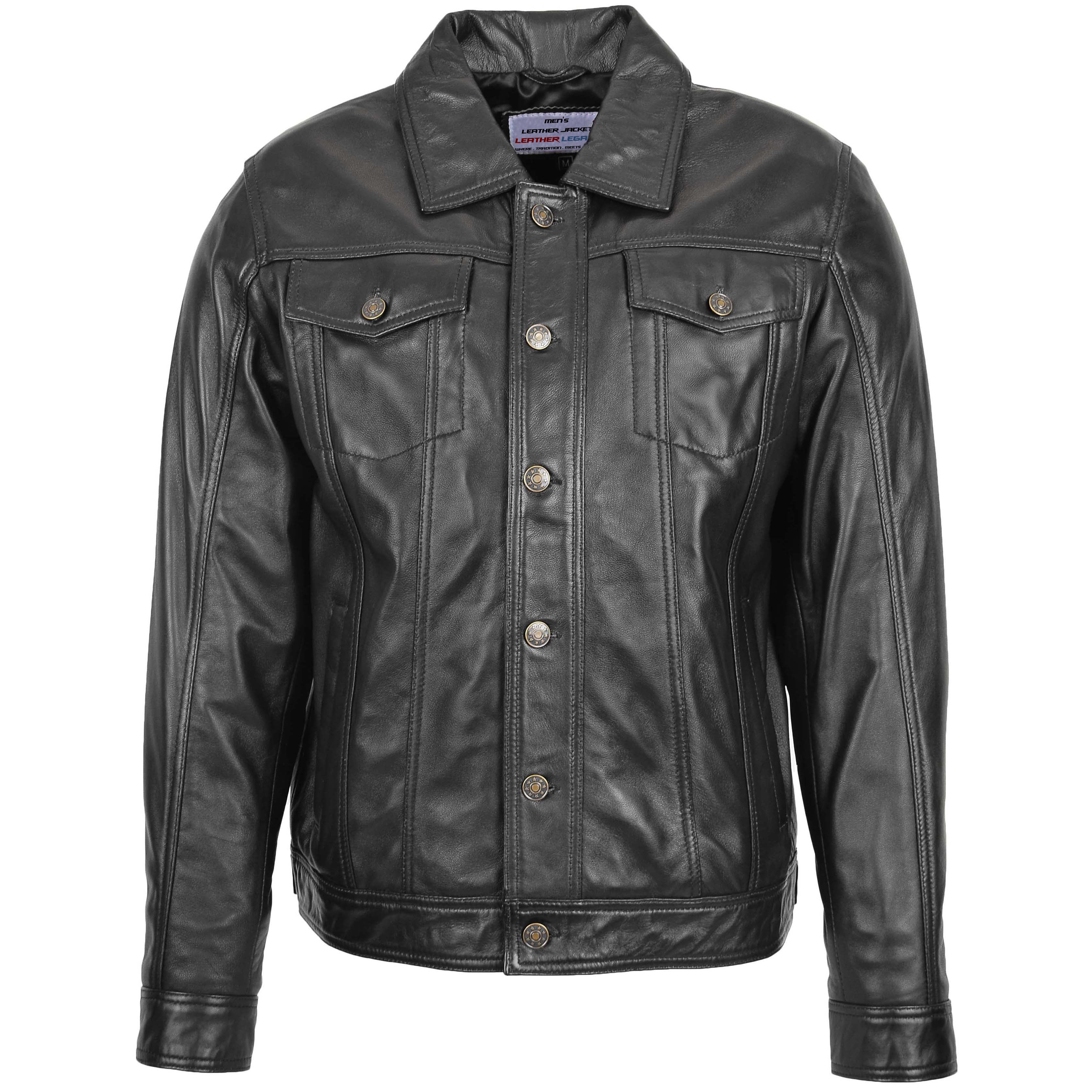 Mens Leather Lee Rider Casual Jacket Terry Onyx Black