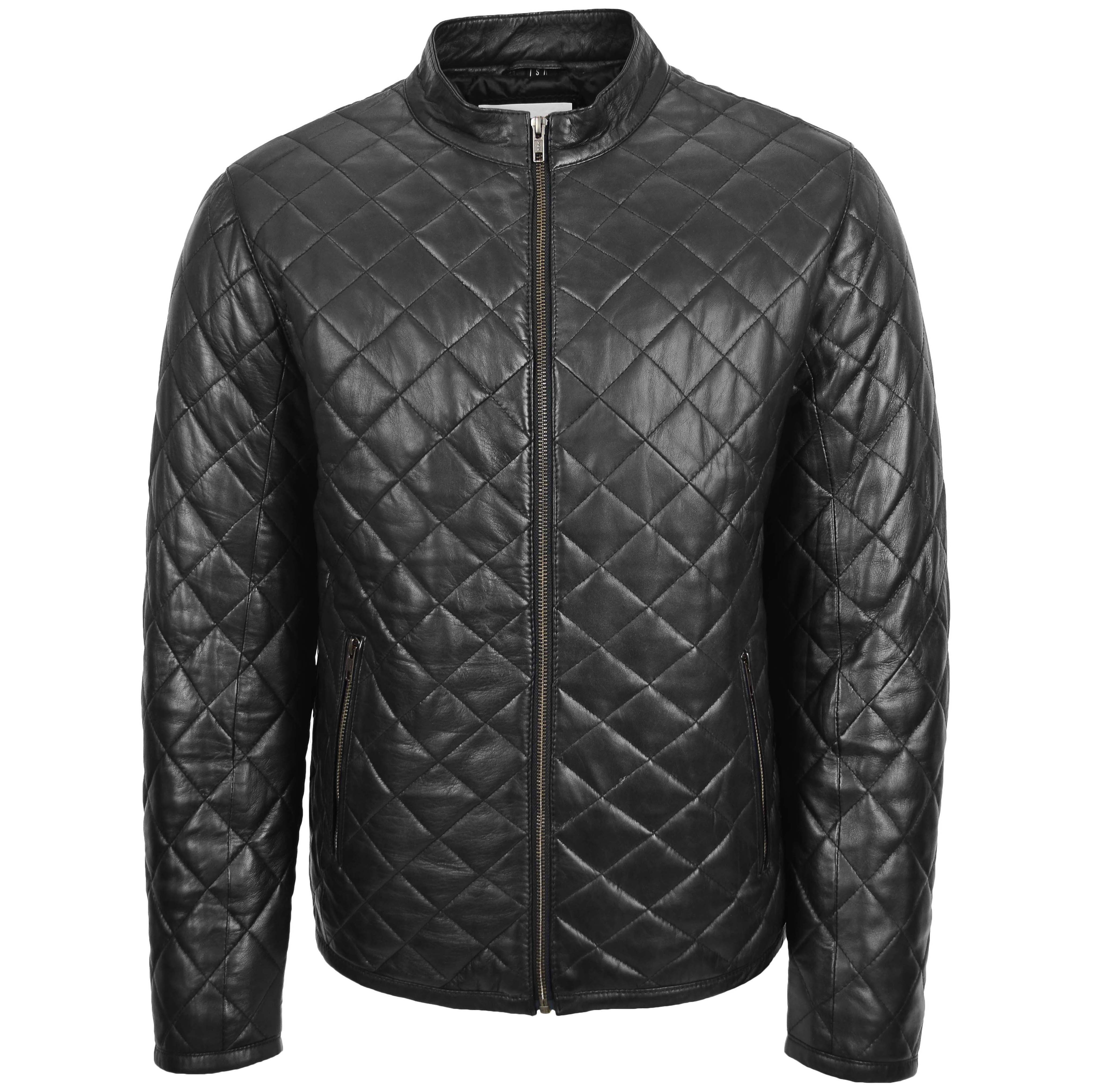 Mens Leather Quilted Anorak Style Jacket Jeff Onyx Black