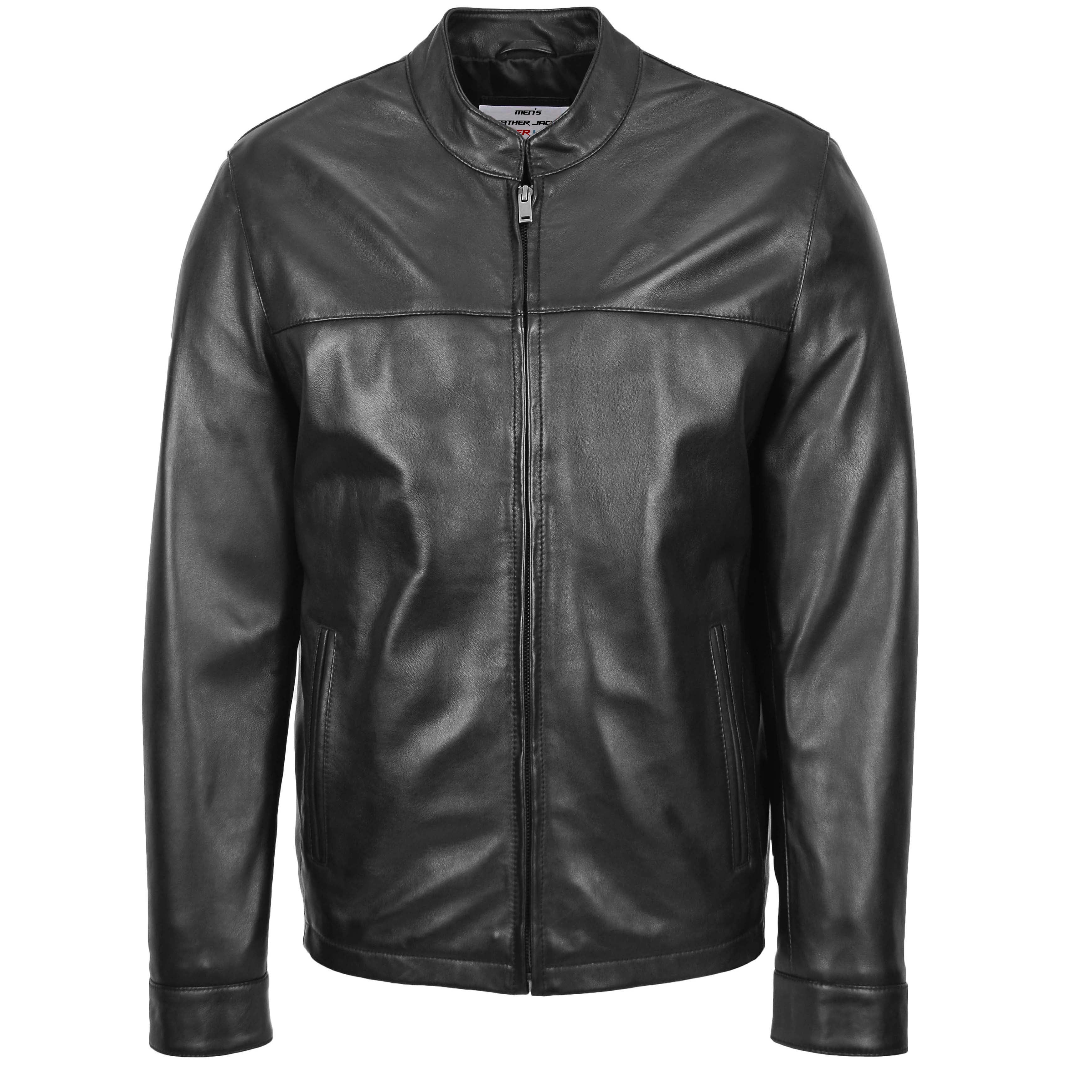 Mens Leather Standing Collar Jacket Paul Onyx Black