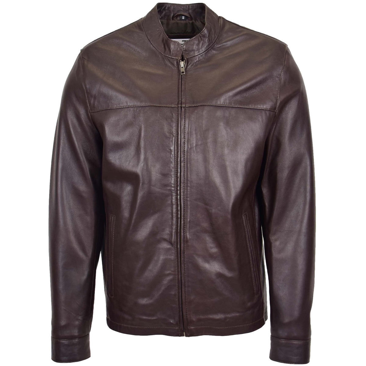 Mens Leather Standing Collar Jacket Paul Topaz Brown