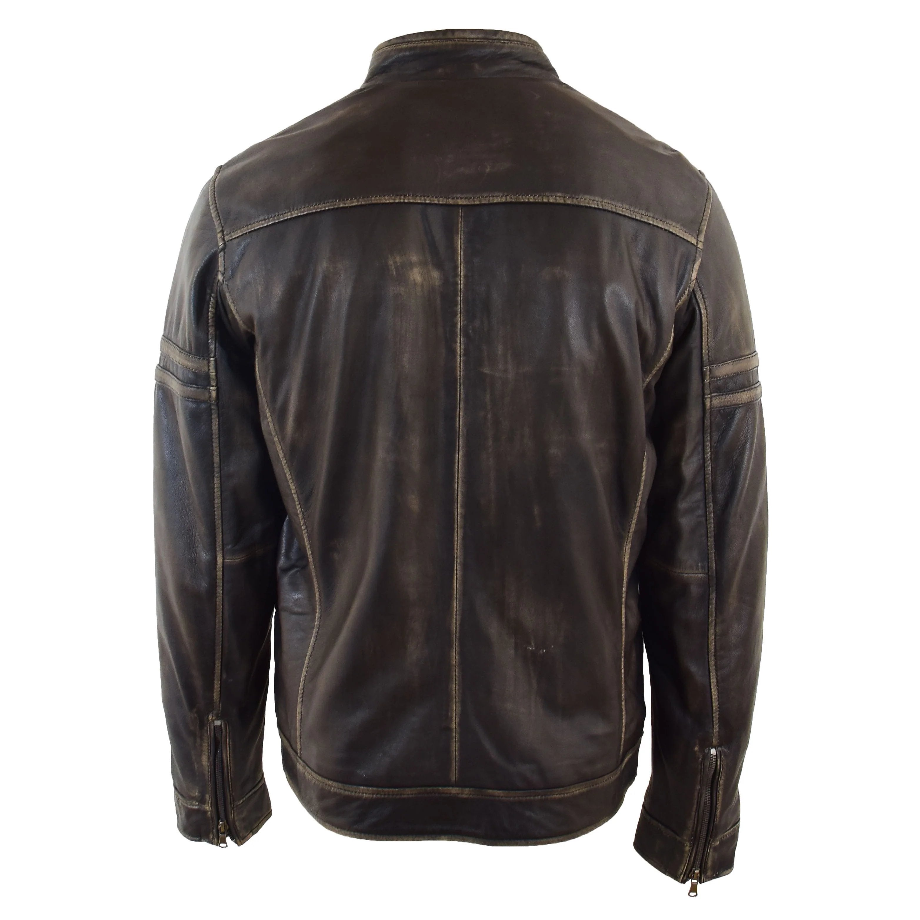 Mens Real Leather Biker Jacket Vintage Jade Rubb Off Effect RICKY