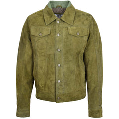 Mens Real Suede Trucker Harrington Jacket Daryl Emerald Green