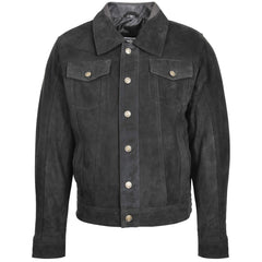 Mens Real Suede Trucker Harrington Jacket Daryl Onyx Black