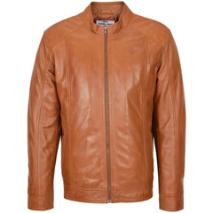 Mens Soft Leather Casual Plain Zip Jacket Matt Crimson Tan