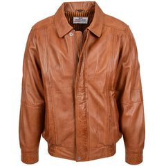 Mens Bomber Leather Jacket Classic Style Jim Dynamo Tan