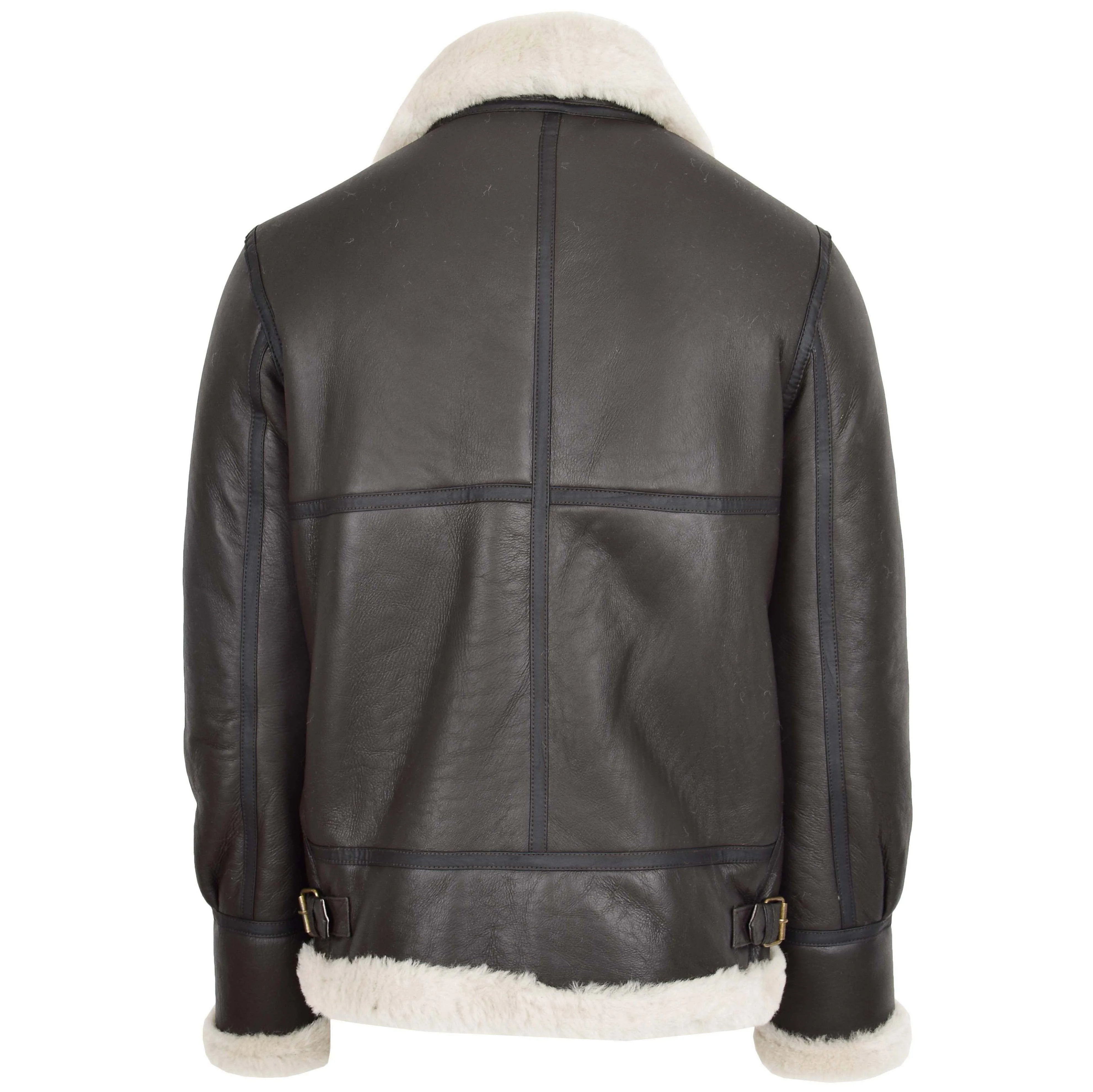 Men's Classic B3 Original Sheepskin Leather Bomber Jacket Topaz Black White