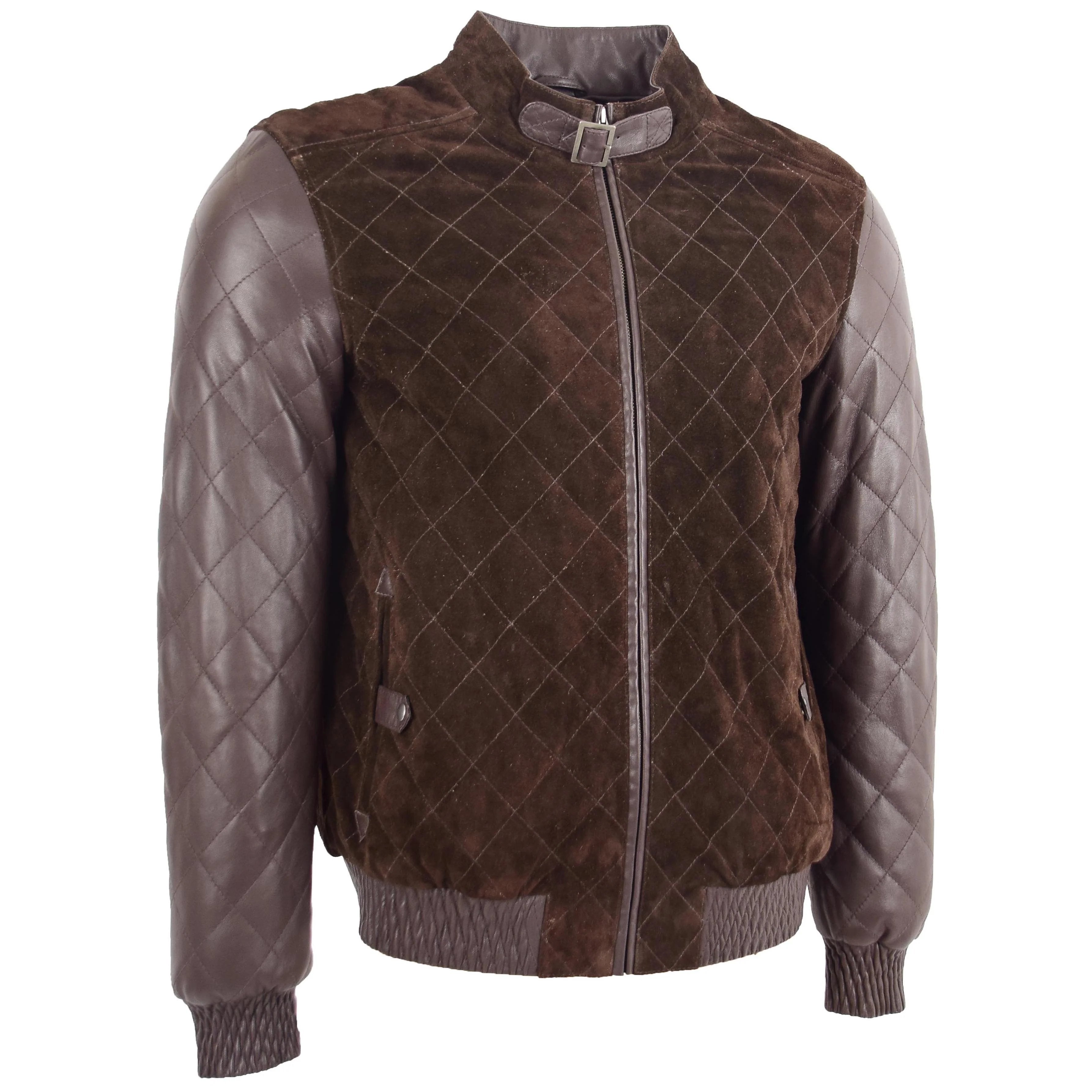 Men's Leather and Suede Bomber Varsity Jacket Bradley Topaz Brown