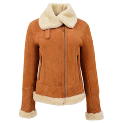 Womens Merino Sheepskin Aviator Jacket Crimson Tan