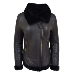 Womens Merino Sheepskin Aviator Jacket Onyx Black