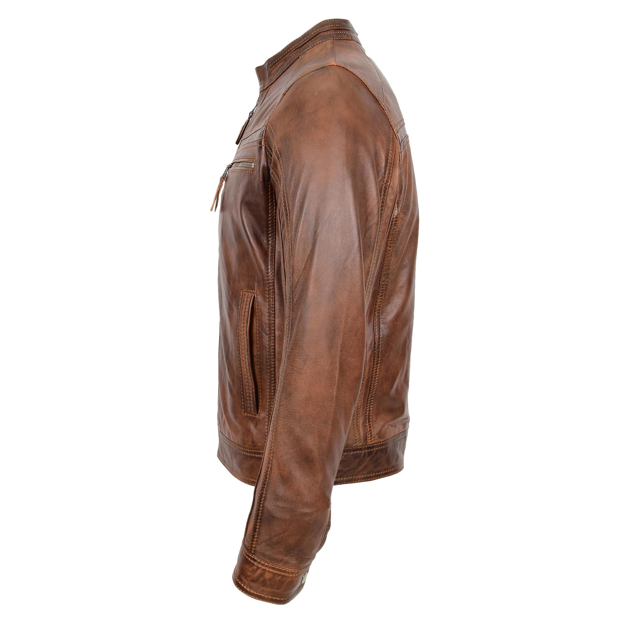 Mens Cafe Racer Leather Jacket Charlie Topaz brown