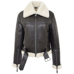 Womens Sheepskin Aviator RAF Pilot Jacket Topaz Brown White