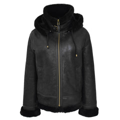 Womens Sheepskin B3 Detachable Hoodie Jacket Onyx Black