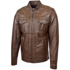 Mens Casual Biker Leather Jacket Mist Timber