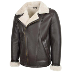 Mens Aviator Sheepskin Pilot Leather Bomber Jacket Topaz Brown White