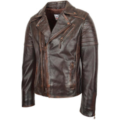 Mens Biker Leather Jacket Dual Zip Hook Topaz Brown Vintage