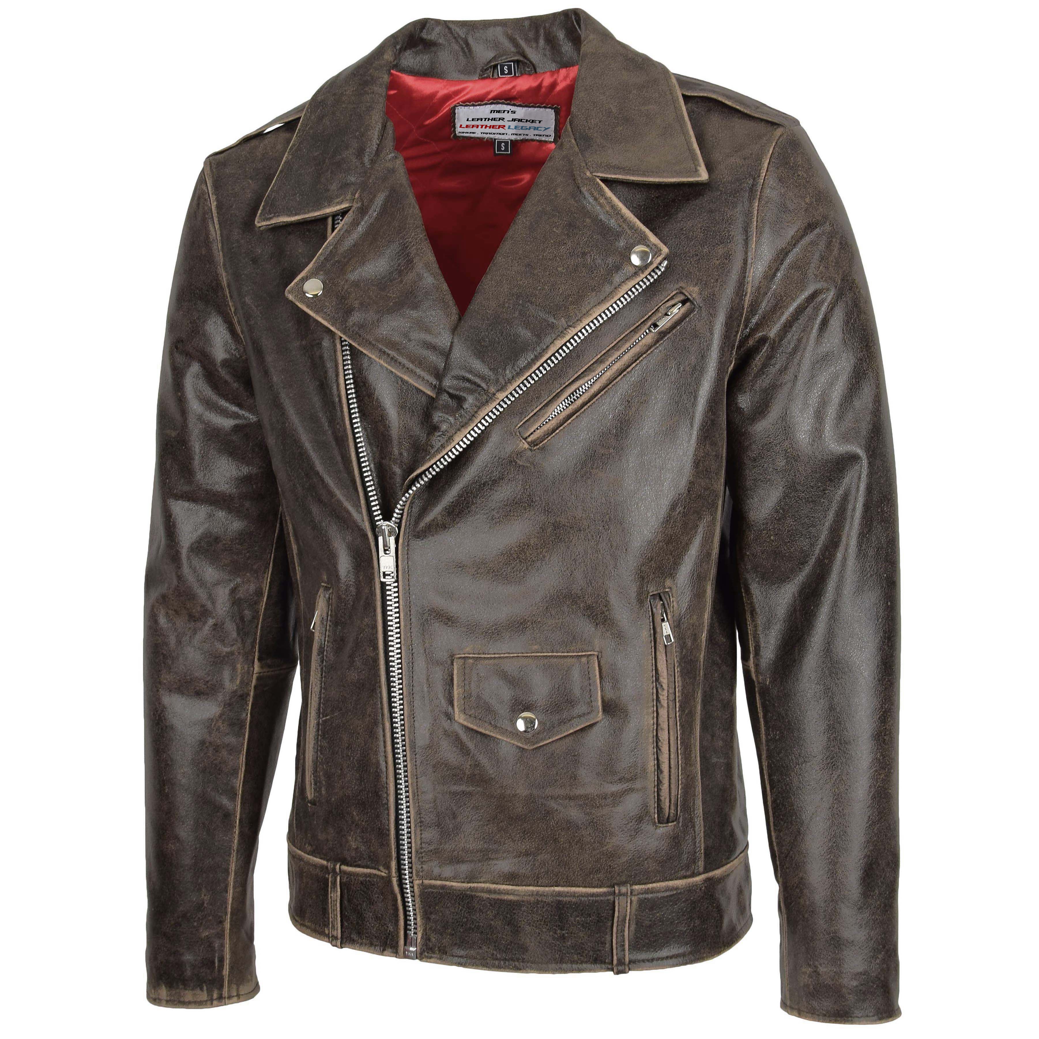 Mens Leather Biker Brando Design Jacket Topaz brown