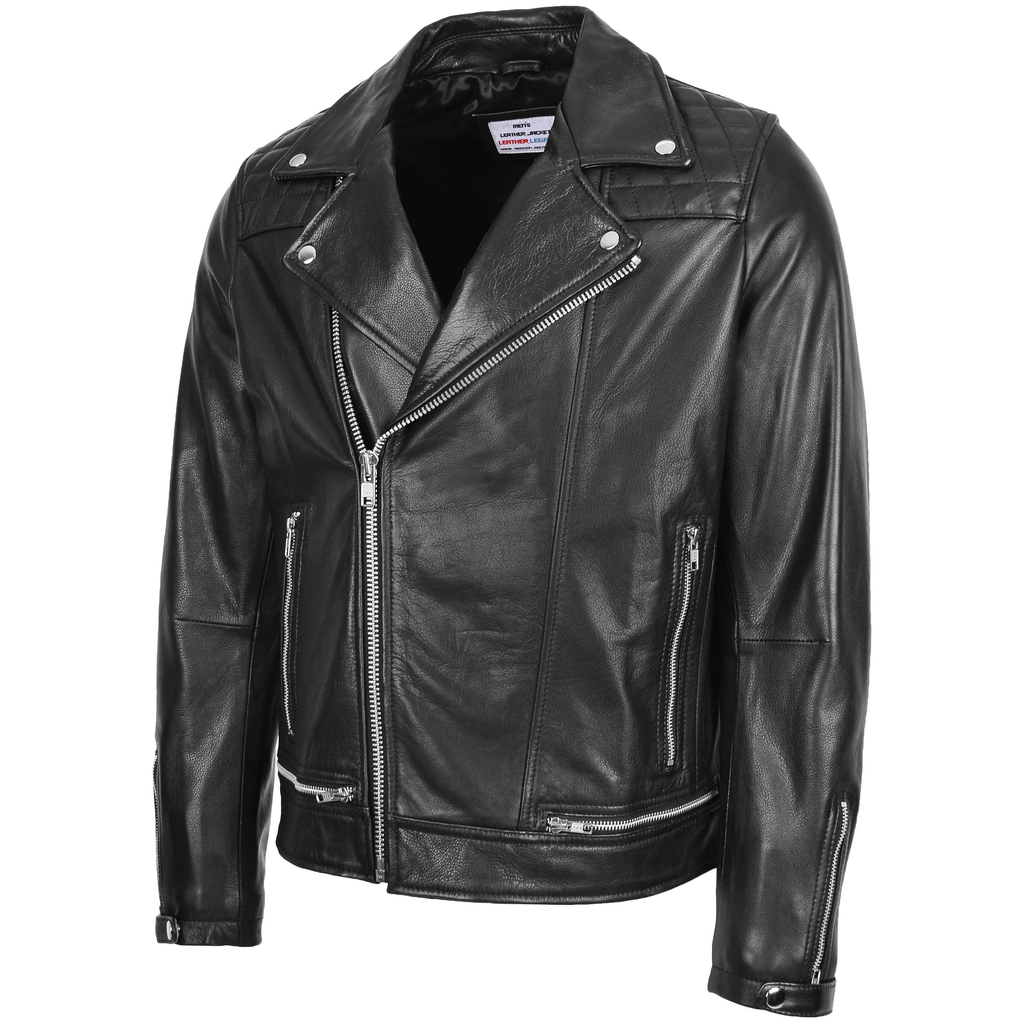 Mens Leather Biker Brando Design Jacket Onyx black