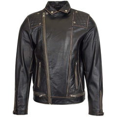 Mens Leather Biker Brando Design Jacket Sean Vintage Onyx black