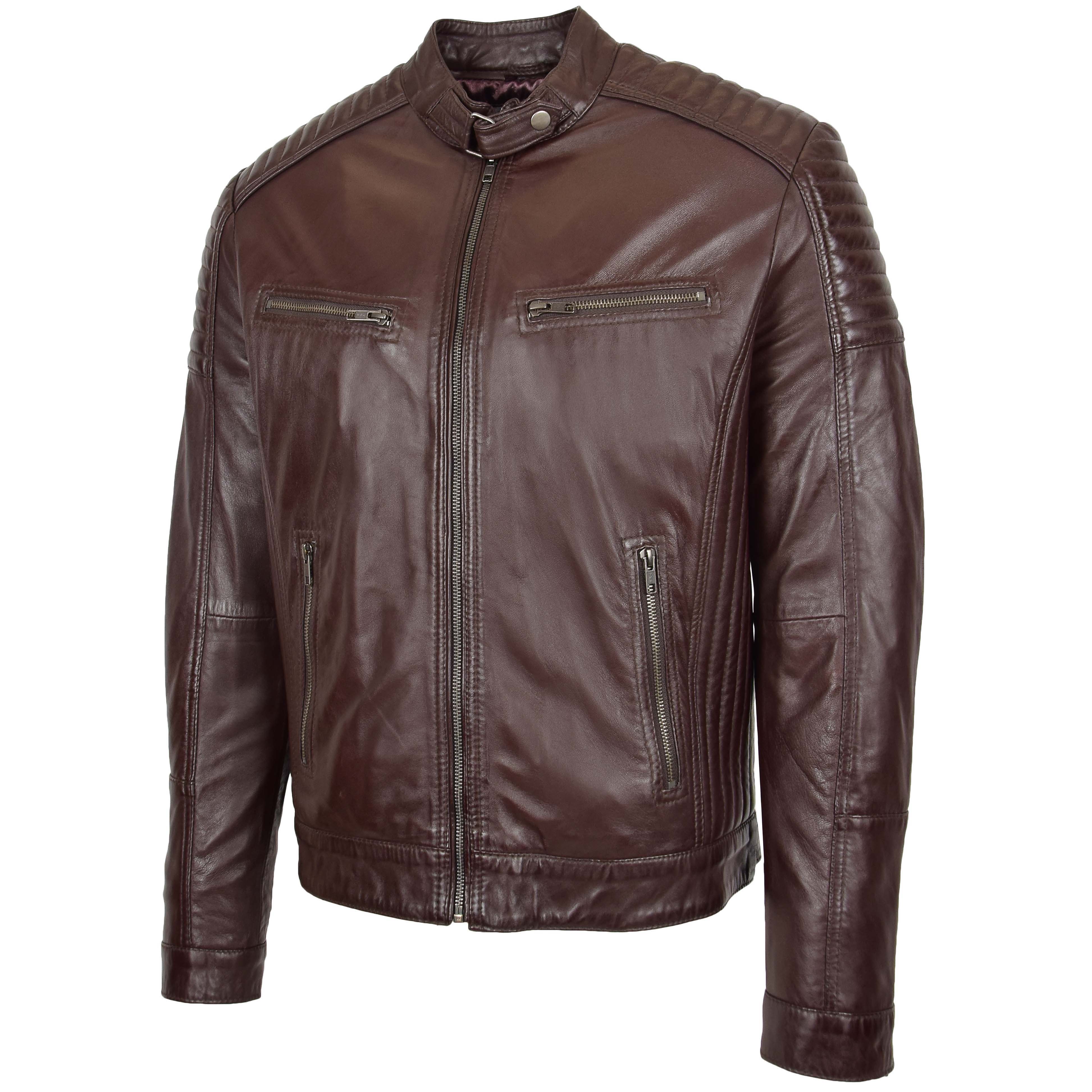 Mens Leather Cafe Racer Biker Jacket Ron Topaz brown