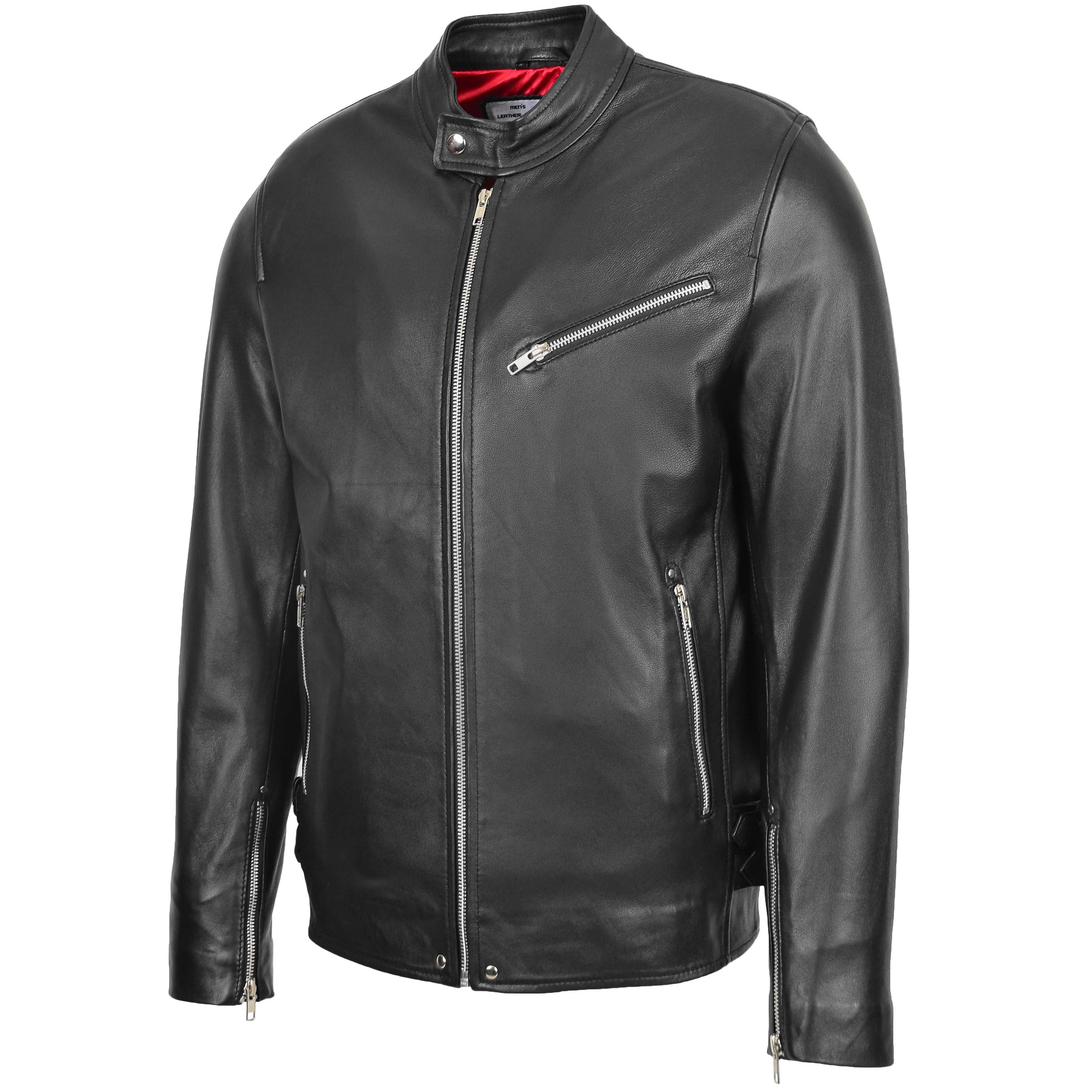 Mens Leather Cafe Racer Casual Biker Jacket Gerard Onyx black