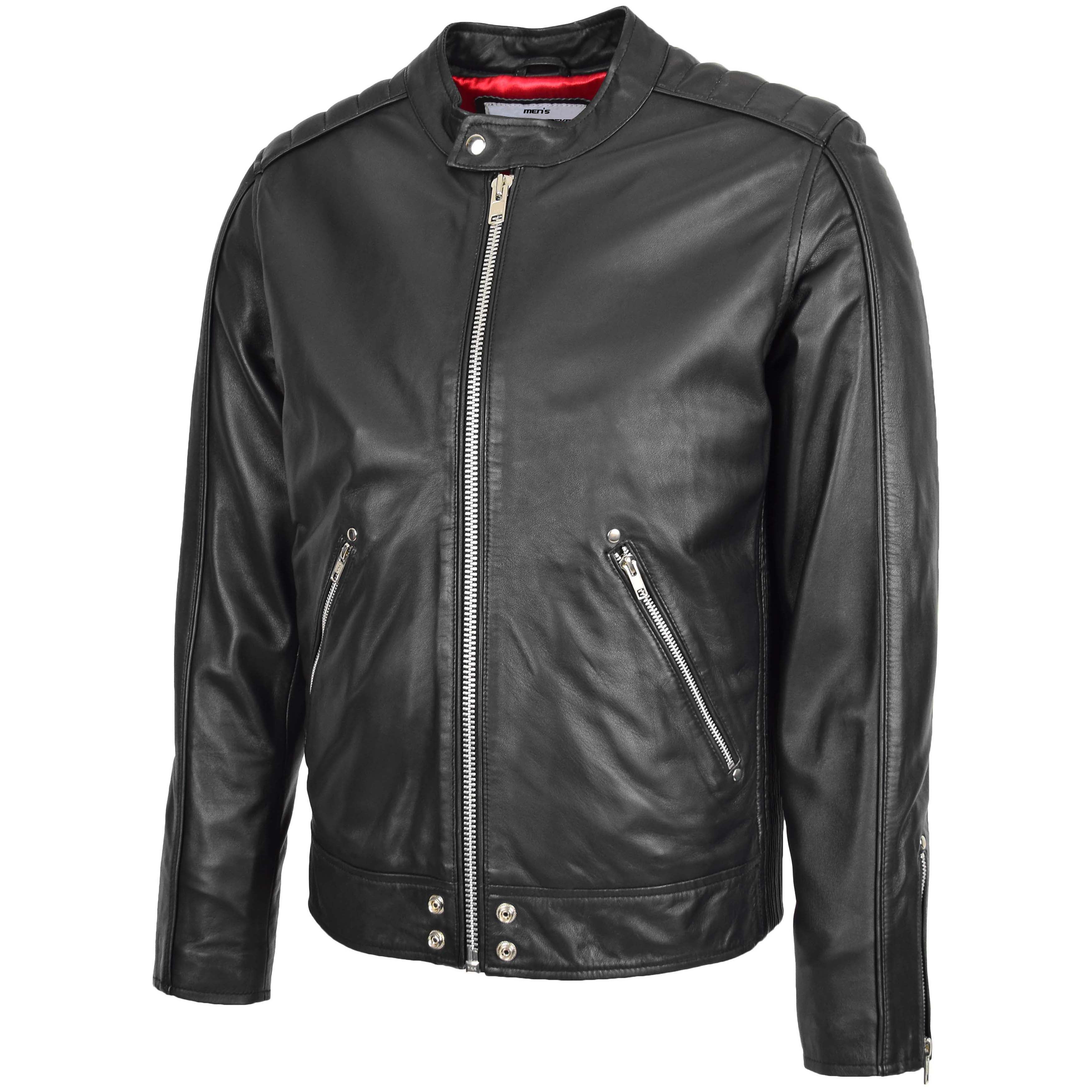 Mens Leather Casual Biker Fashion Jacket Onyx black