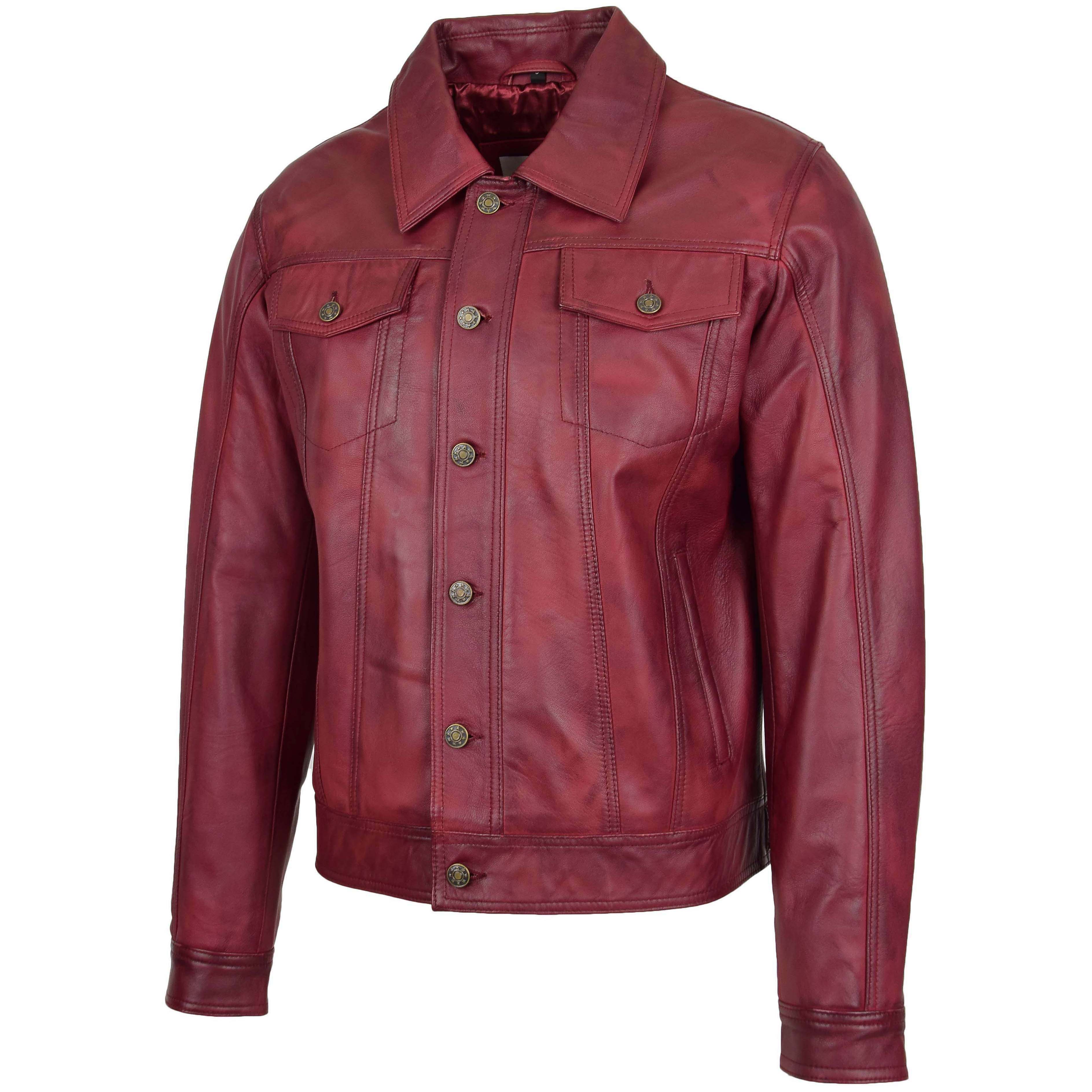 Mens Leather Lee Rider Casual Jacket Terry Ivory Burgundy