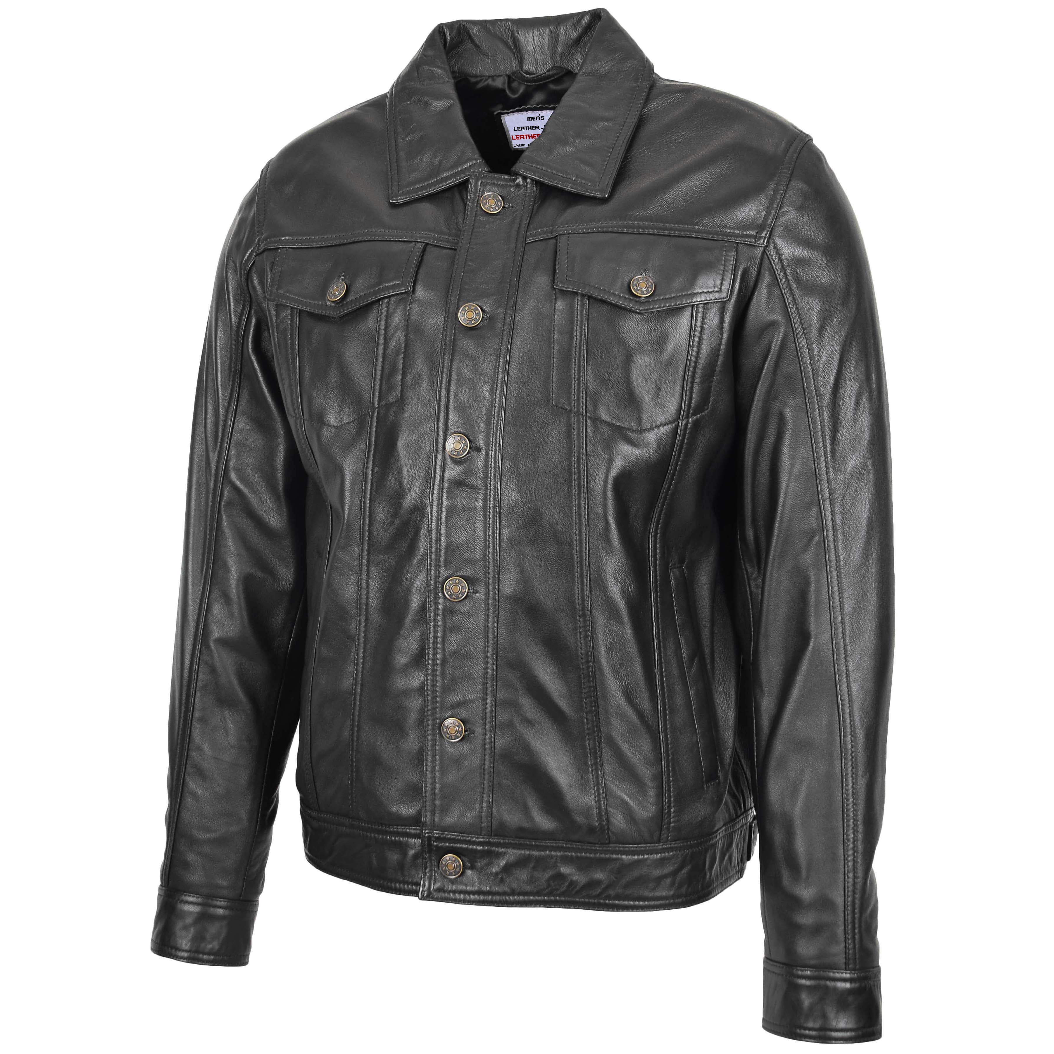 Mens Leather Lee Rider Casual Jacket Terry Onyx Black