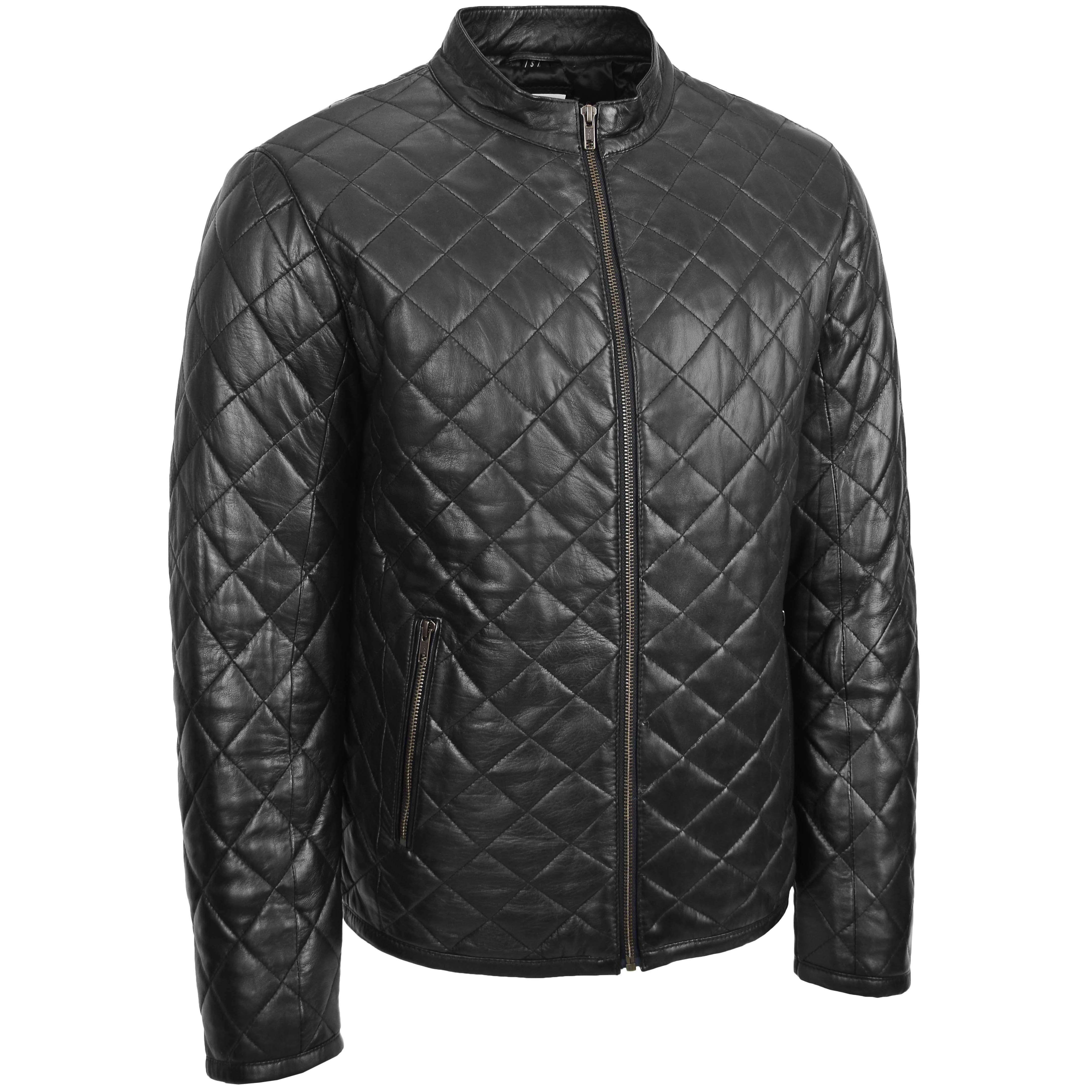 Mens Leather Quilted Anorak Style Jacket Jeff Onyx Black