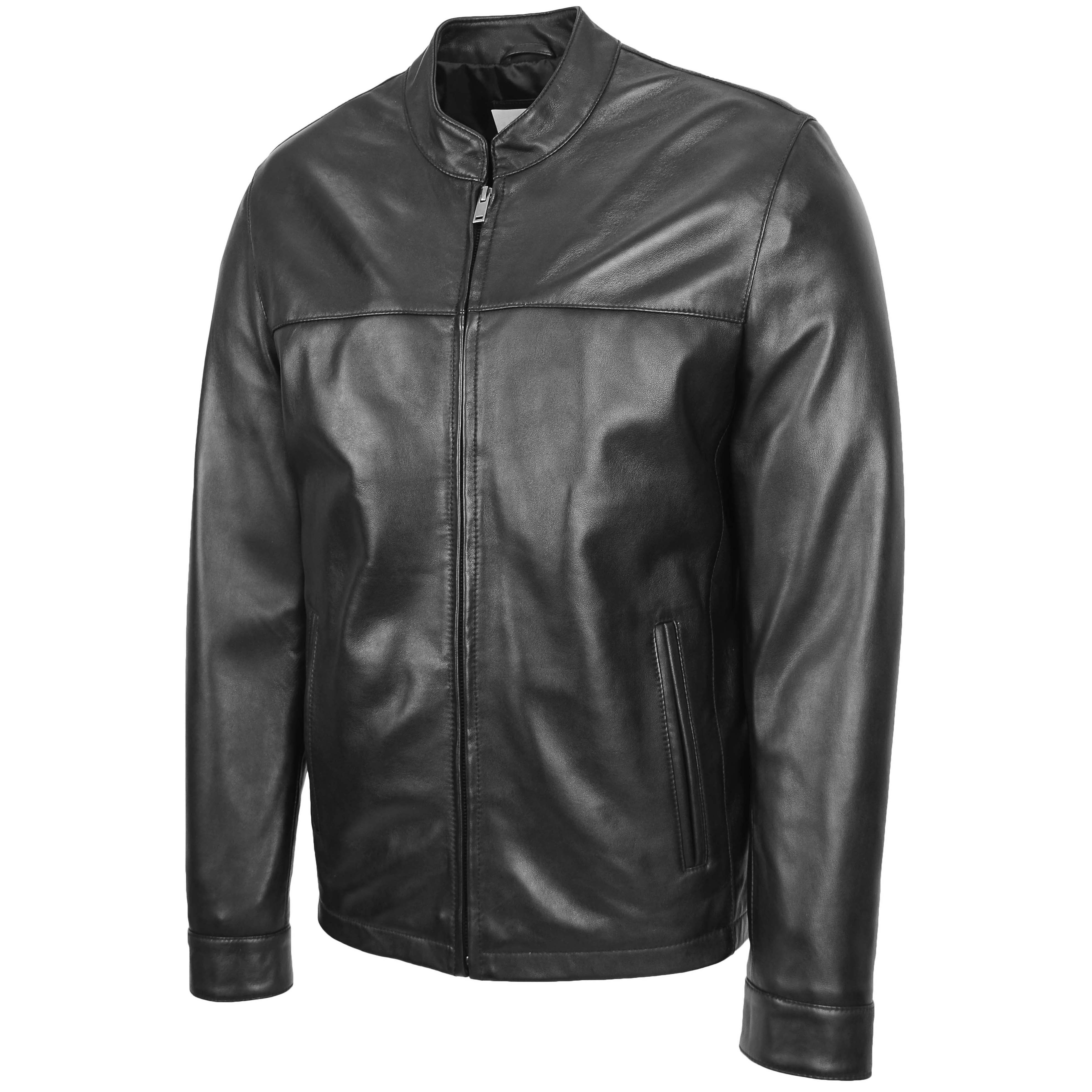 Mens Leather Standing Collar Jacket Paul Onyx Black